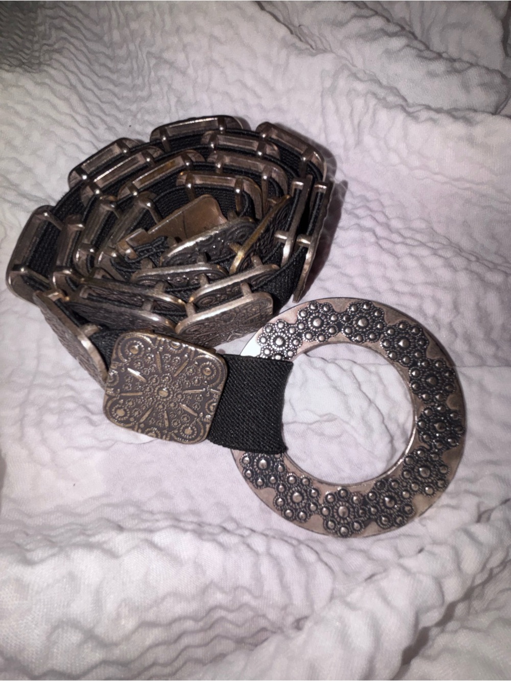 Vintage Metal Embellished Women's Belt - Silver 2inch metal squares size 36-40